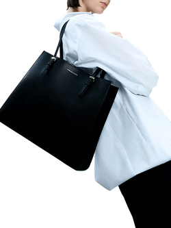 CHARLES & KEITH Sansa Faux Leather Tote Bag - view 2, Black