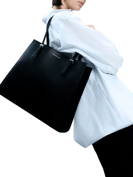 CHARLES & KEITH Sansa Faux Leather Tote Bag - view 2, Black
