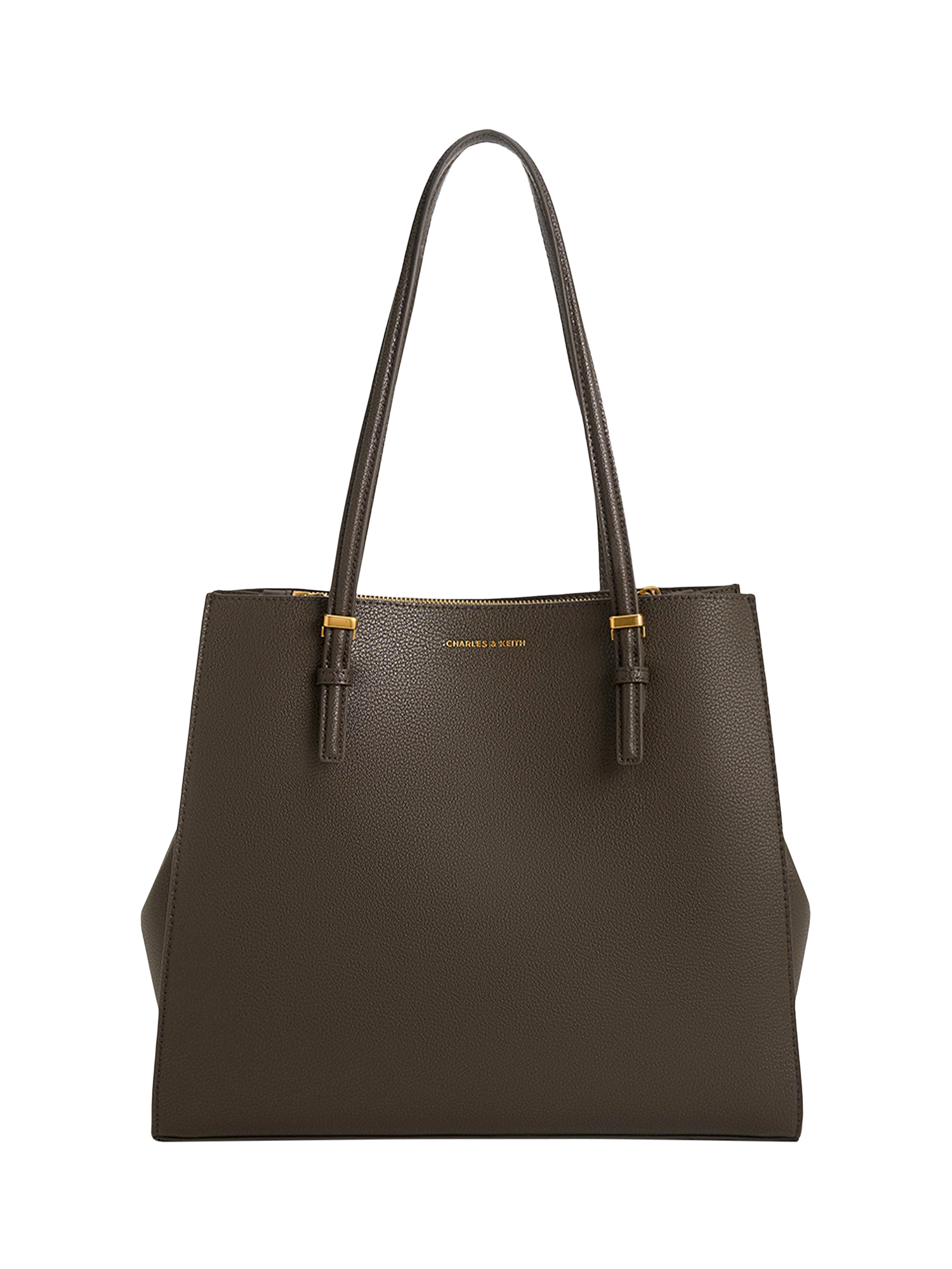 Product image 1 of 7, which shows CHARLES & KEITH Sansa Faux Leather Tote Bag, Dark Moss