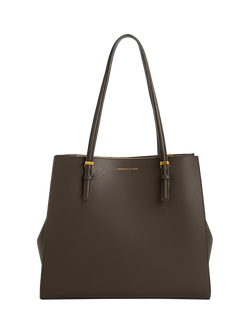 CHARLES & KEITH Sansa Faux Leather Tote Bag, Dark Moss