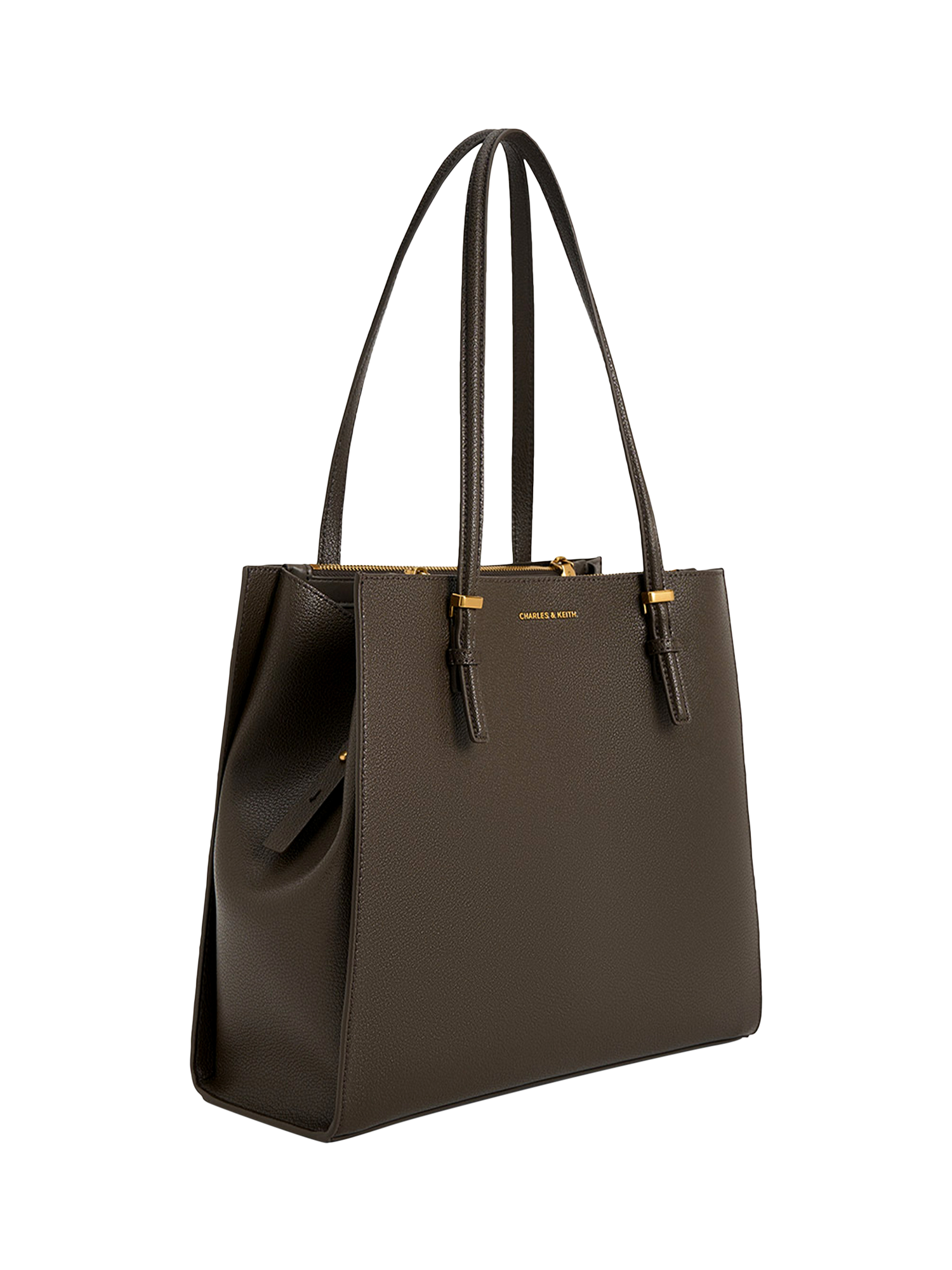 Product image 2 of 7, which shows CHARLES & KEITH Sansa Faux Leather Tote Bag, Dark Moss