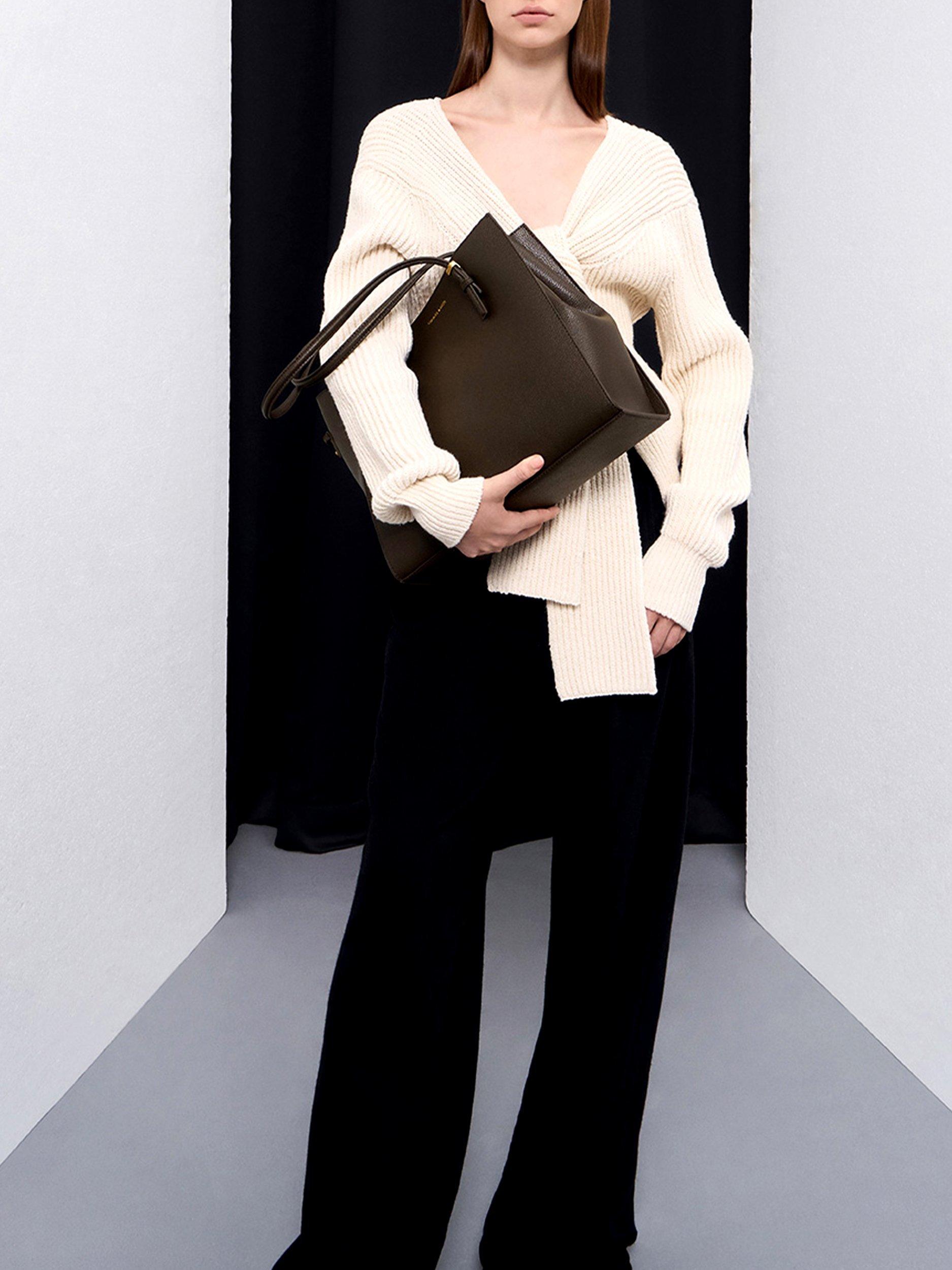 Product image 7 of 7, which shows CHARLES & KEITH Sansa Faux Leather Tote Bag, Dark Moss