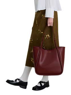 CHARLES & KEITH Lyla Tubular Slouchy Faux Leather Tote Bag - view 2, Mulberry Plum