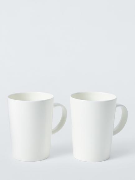 John Lewis + Queensberry Hunt Concave Bone China Coffee Mug, Set of 2, 470ml, White, White