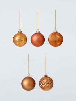 John Lewis Shatterproof Baubles, Box of 30, Copper, Copper