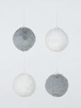 John Lewis Shatterproof Faux Fur Baubles, Box of 4, White/Grey