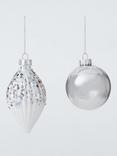 John Lewis Glitter/Mercury Glass Baubles, Box of 9, Silver