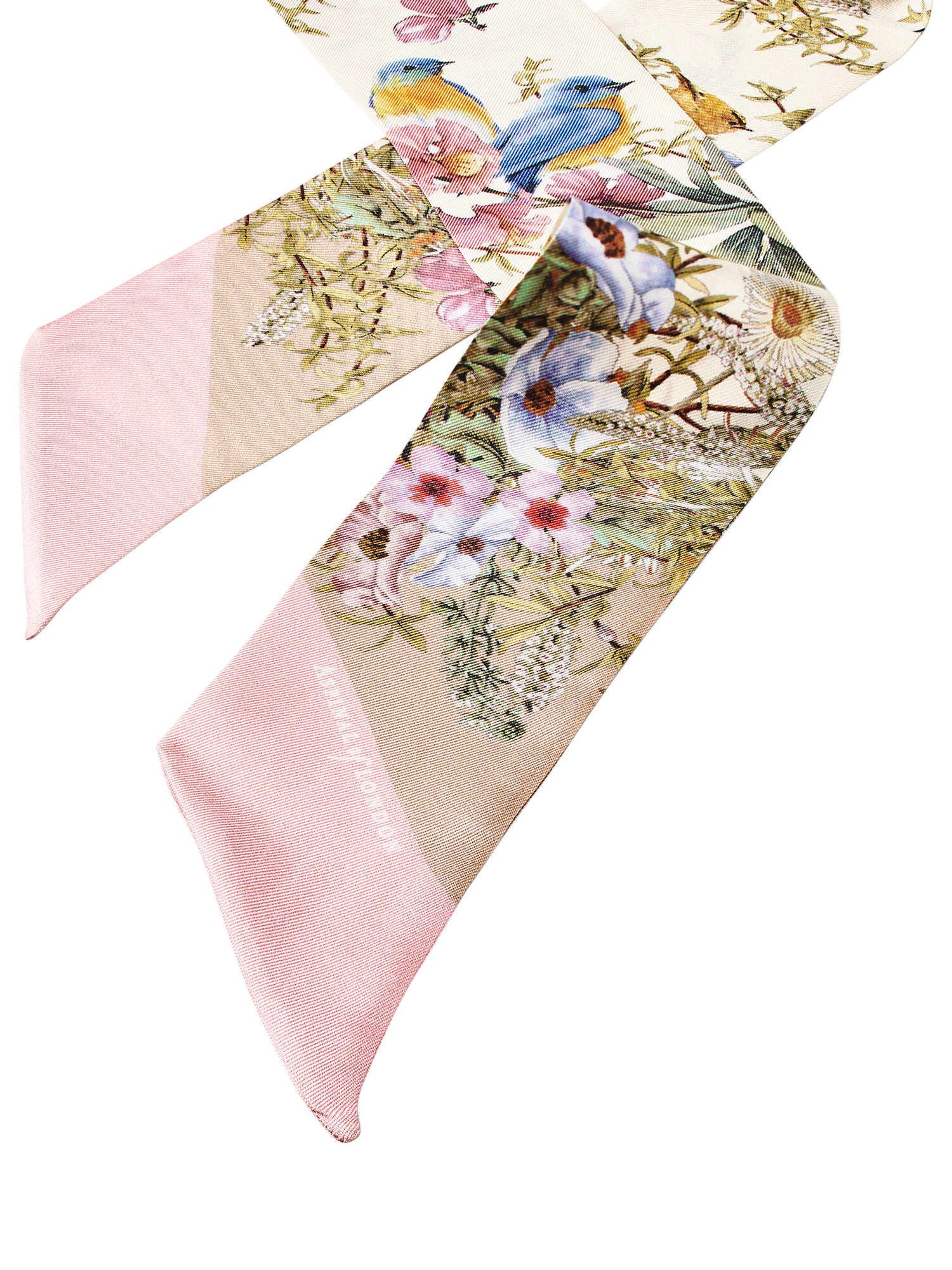 Product image 2 of 2, which shows Aspinal of London Edwardian Garden Silk Twilly Scarf, Taupe