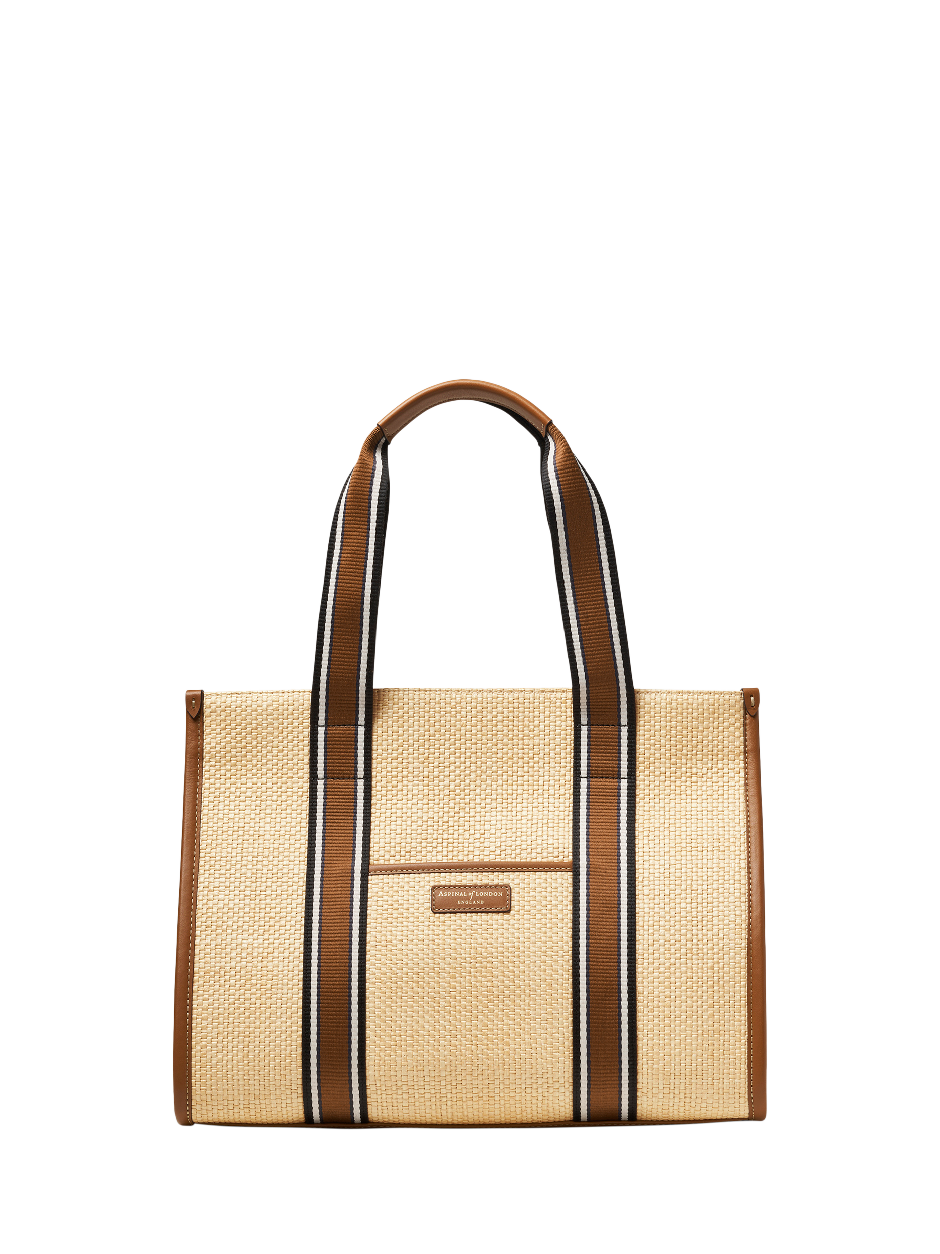 Product image 1 of 6, which shows Aspinal of London Henley Raffia Tote Bag, Neutral