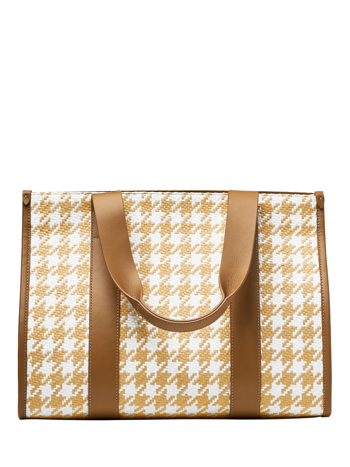 Product image 2 of 6, which shows Aspinal of London Henley Raffia Houndstooth Tote Bag, Neutral