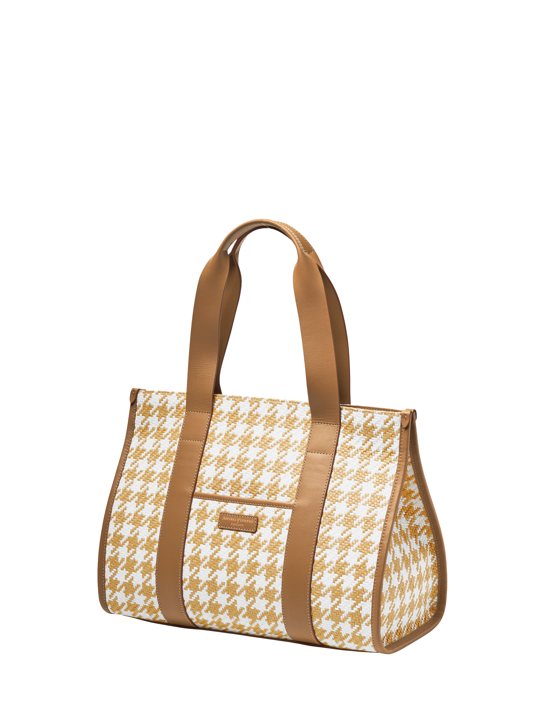 Product image 3 of 6, which shows Aspinal of London Henley Raffia Houndstooth Tote Bag, Neutral