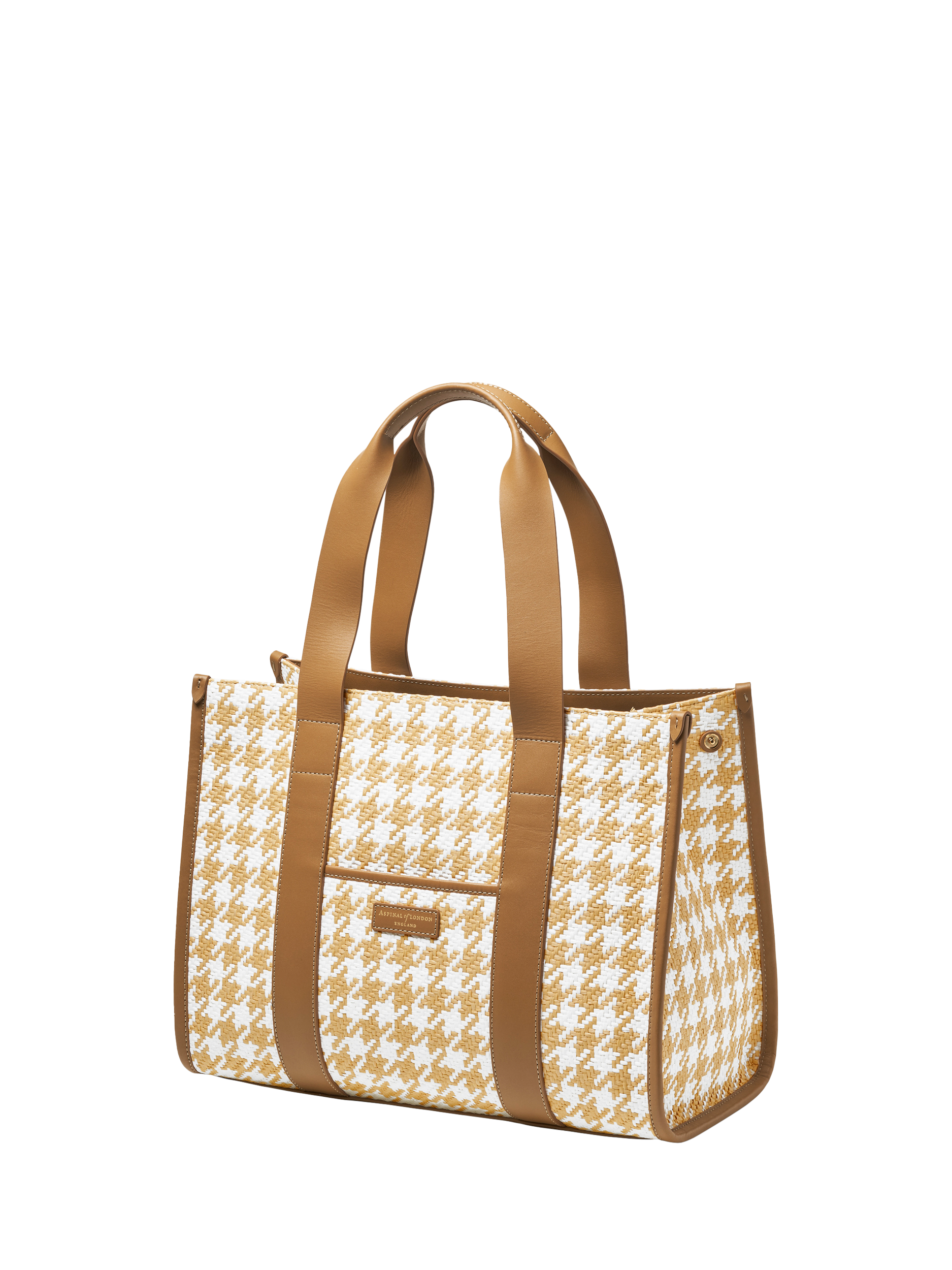 Product image 4 of 6, which shows Aspinal of London Henley Raffia Houndstooth Tote Bag, Neutral