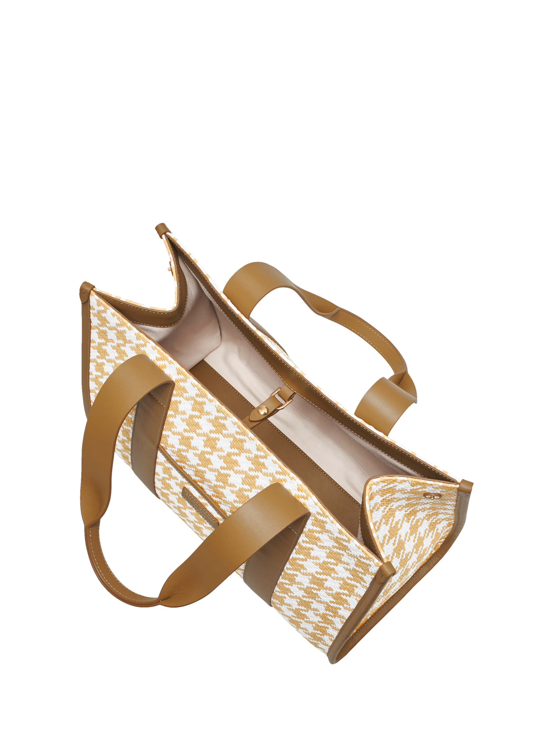 Product image 5 of 6, which shows Aspinal of London Henley Raffia Houndstooth Tote Bag, Neutral