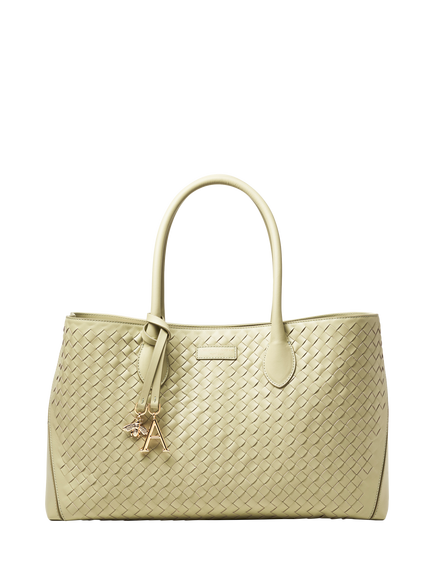 Aspinal of London Slot Weave Leather London Tote Bag, Pistachio