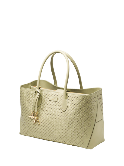 Aspinal of London Slot Weave Leather London Tote Bag - view 2, Pistachio