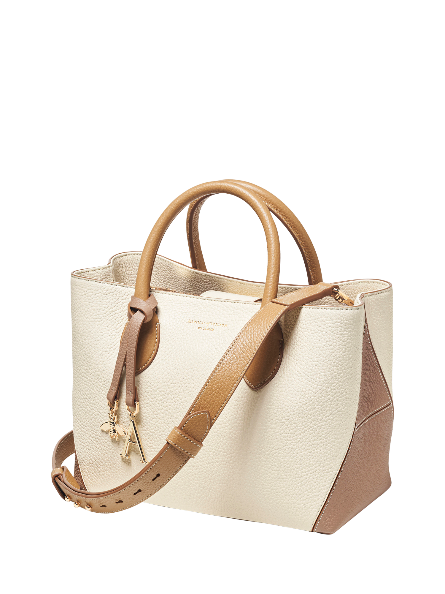 Product image 2 of 5, which shows Aspinal of London Midi London Smooth Leather Tote Bag, Taupe