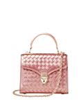 Aspinal of London Mayfair Woven Metallic Leather Midi Top Handle Bag, Pink Metallic