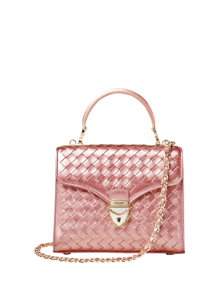 Aspinal of London Mayfair Woven Metallic Leather Midi Top Handle Bag, Pink Metallic