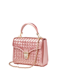 Aspinal of London Mayfair Woven Metallic Leather Midi Top Handle Bag, Pink Metallic