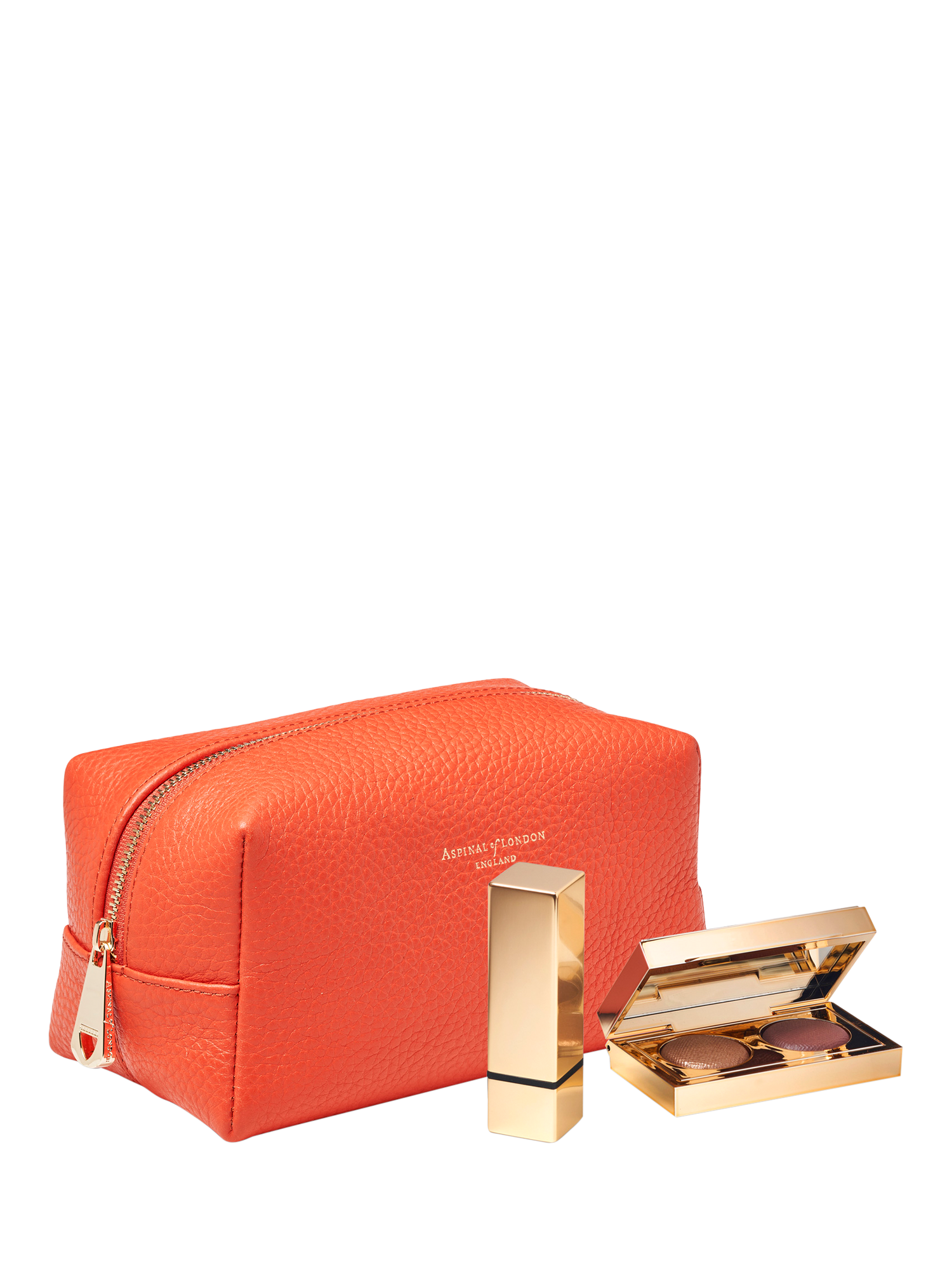 Product image 2 of 4, which shows Aspinal of London London Leather Makeup Bag, Coral