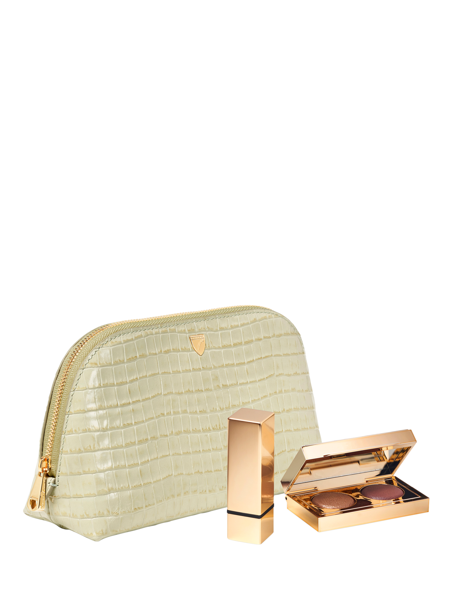 Product image 3 of 4, which shows Aspinal of London Leather Classic Makeup Case, Pistachio