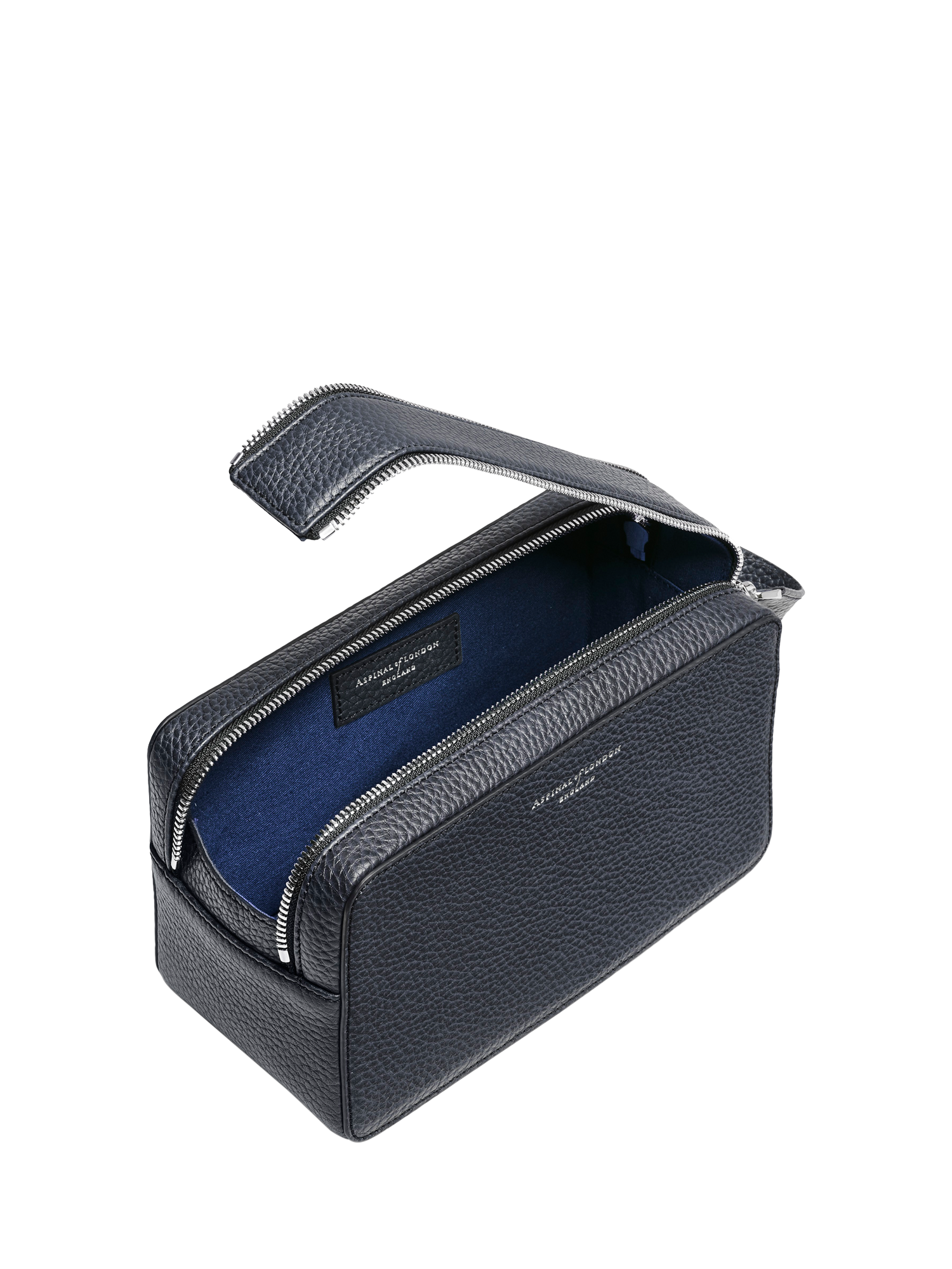Product image 3 of 4, which shows Aspinal of London Mount Street Pebble Leather Wash Bag, Navy