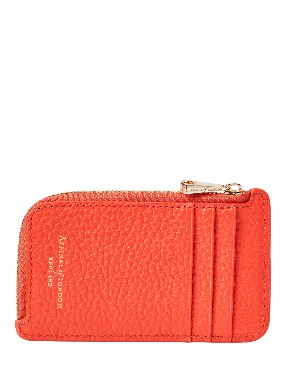 Product image 1 of 3, which shows Aspinal of London Pebble Leather Zipped Coin and Card Holder, Coral