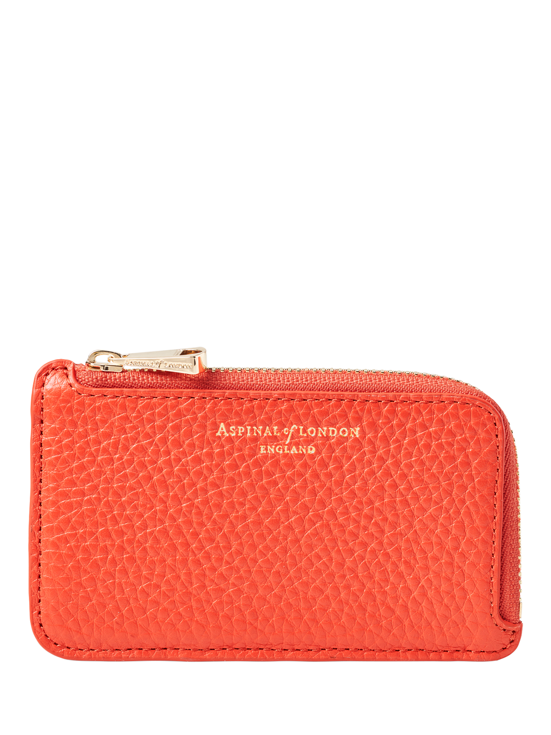 Product image 2 of 3, which shows Aspinal of London Pebble Leather Zipped Coin and Card Holder, Coral