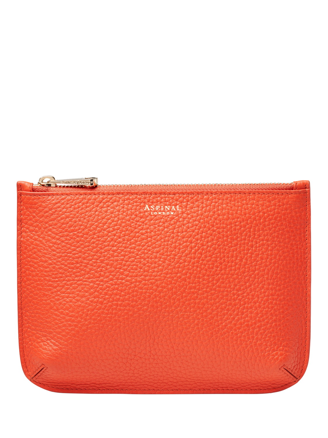 Product image 1 of 4, which shows Aspinal of London Medium Ella Pebble Grain Leather Pouch, Coral