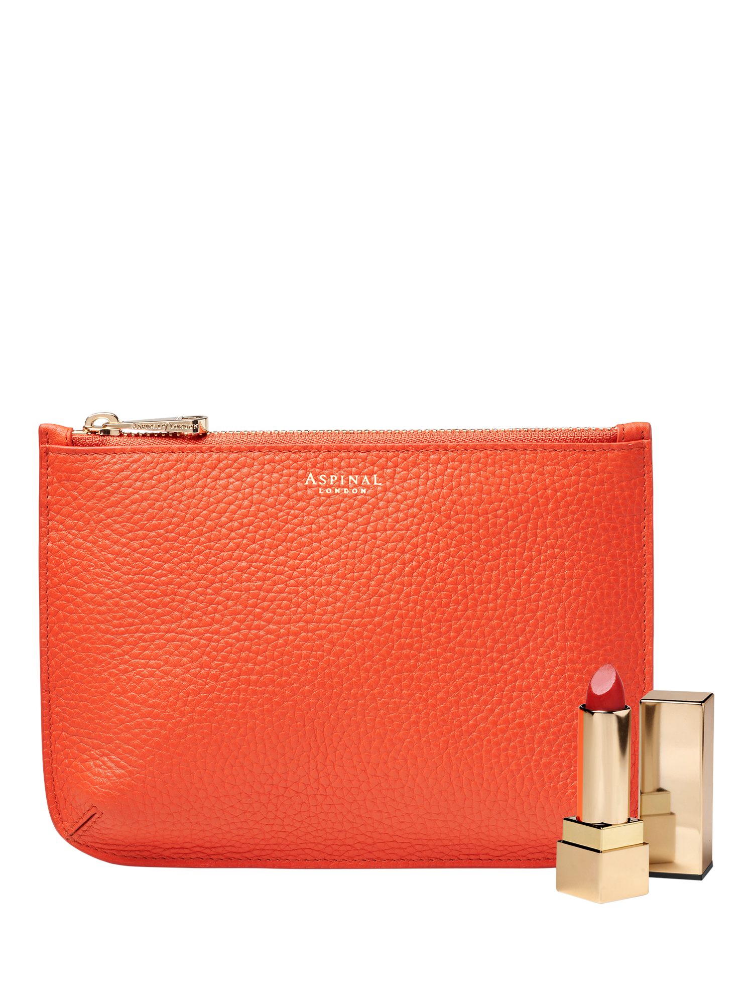 Product image 2 of 4, which shows Aspinal of London Medium Ella Pebble Grain Leather Pouch, Coral