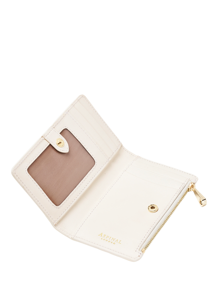 Aspinal of London Mayfair Faux Patent Croc Leather Coin & Card Bifold Purse - view 2, Chalk White