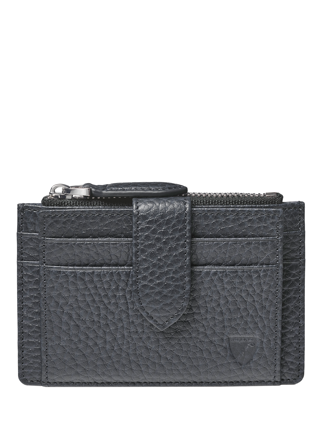 Product image 1 of 5, which shows Aspinal of London Grain Leather Zipped RFID Card Holder, Navy