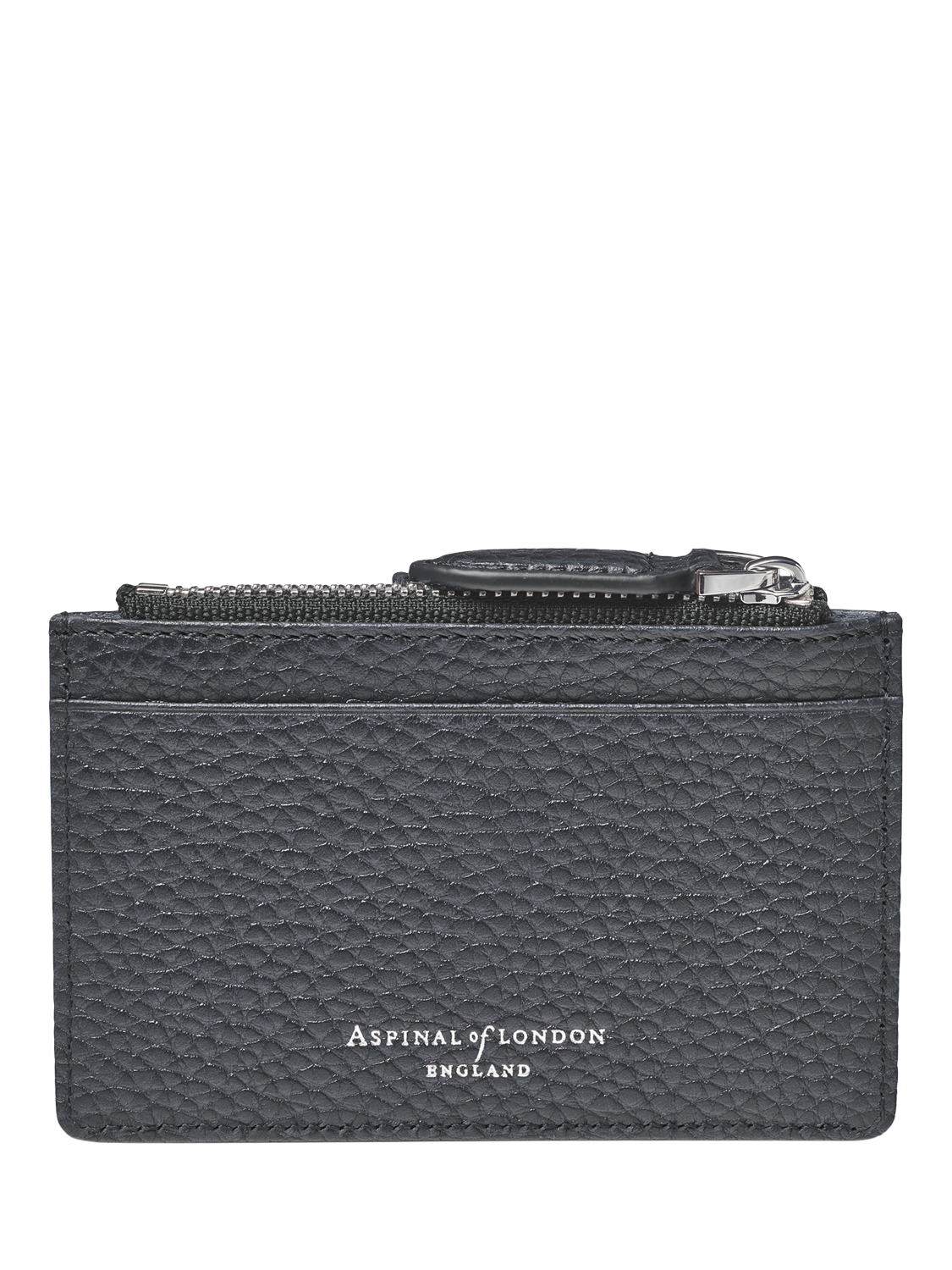 Product image 2 of 5, which shows Aspinal of London Grain Leather Zipped RFID Card Holder, Navy