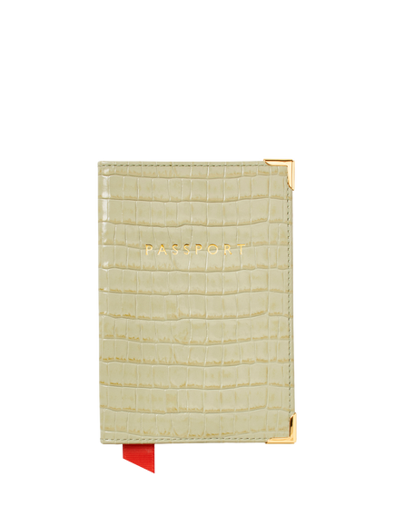 Aspinal of London Croc Effect Leather Passport Cover, Pistachio