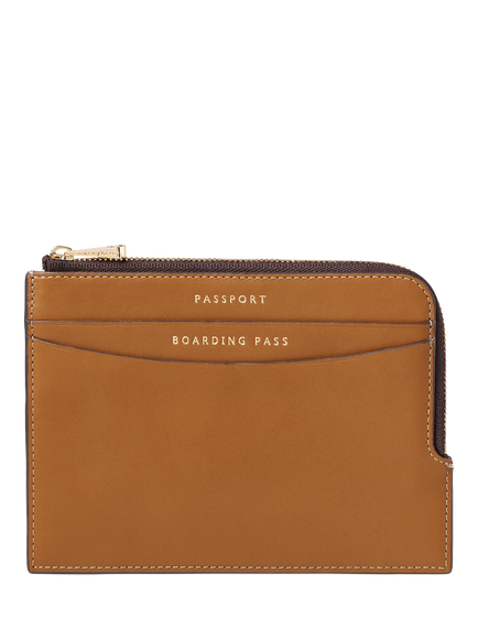 Aspinal of London Leather Zipped Travel Wallet, Tan, Tan