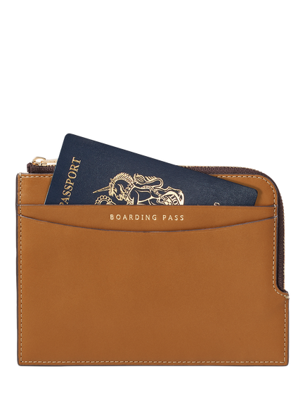 Aspinal of London Leather Zipped Travel Wallet, Tan - view 2, Tan