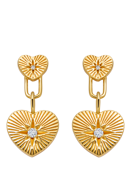 Astley Clarke Double Heart Drop Earrings, Gold, Gold