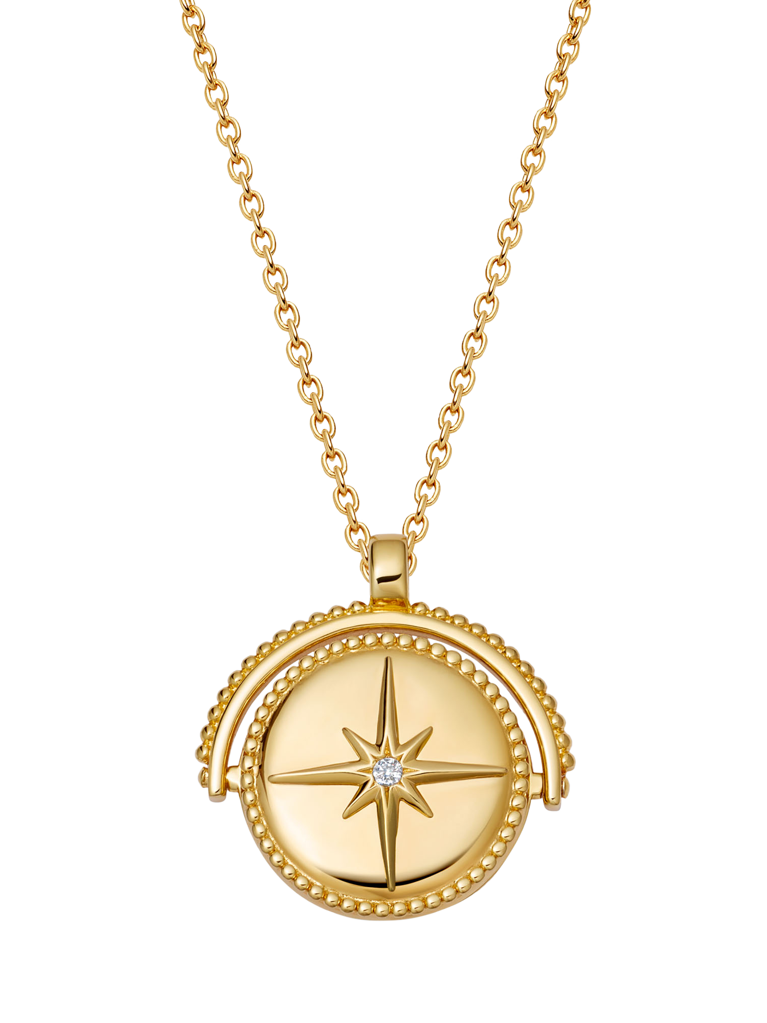 Product image 1 of 2, which shows Astley Clarke Compass Spinner Locket Pendant Necklace, Gold