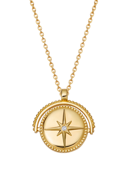 Astley Clarke Compass Spinner Locket Pendant Necklace, Gold, Gold