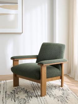 John Lewis Plank Armchair - view 2, Green Boucle