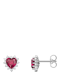 THOMAS SABO Heart Zirconia Stud Earrings, Silver, Silver/Red