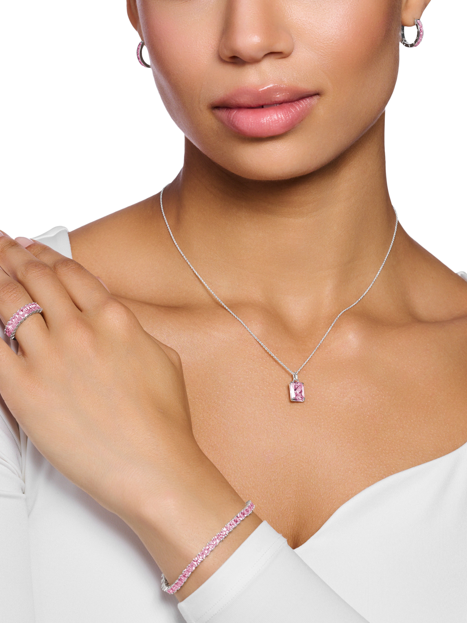 Product image 2 of 2, which shows THOMAS SABO Octagon Cut Zirconia Pendant Necklace, Pink/Silver