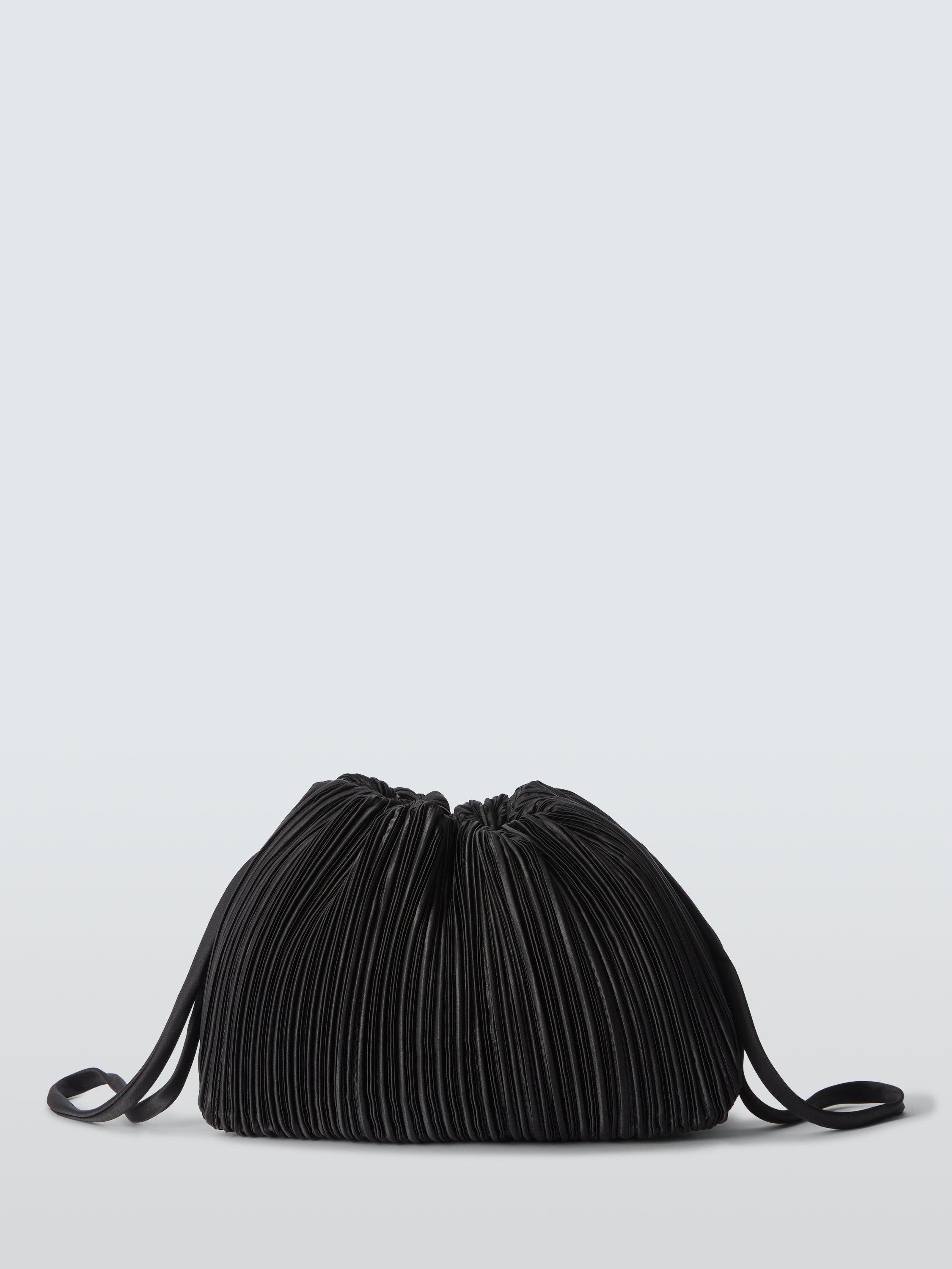 Product image 1 of 6, which shows John Lewis Pleated Satin Drawstring Crossbody Bag, Black