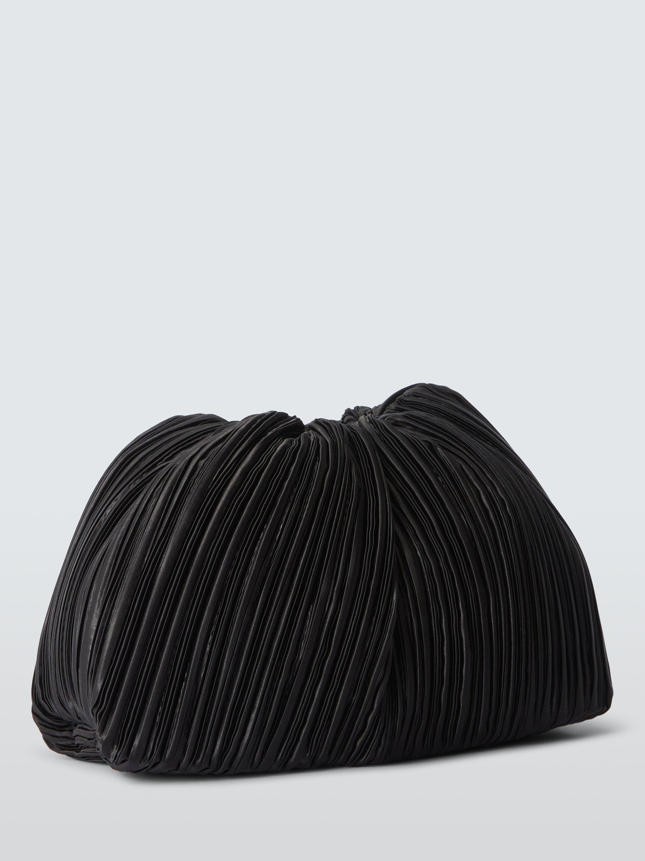 Product image 3 of 6, which shows John Lewis Pleated Satin Drawstring Crossbody Bag, Black