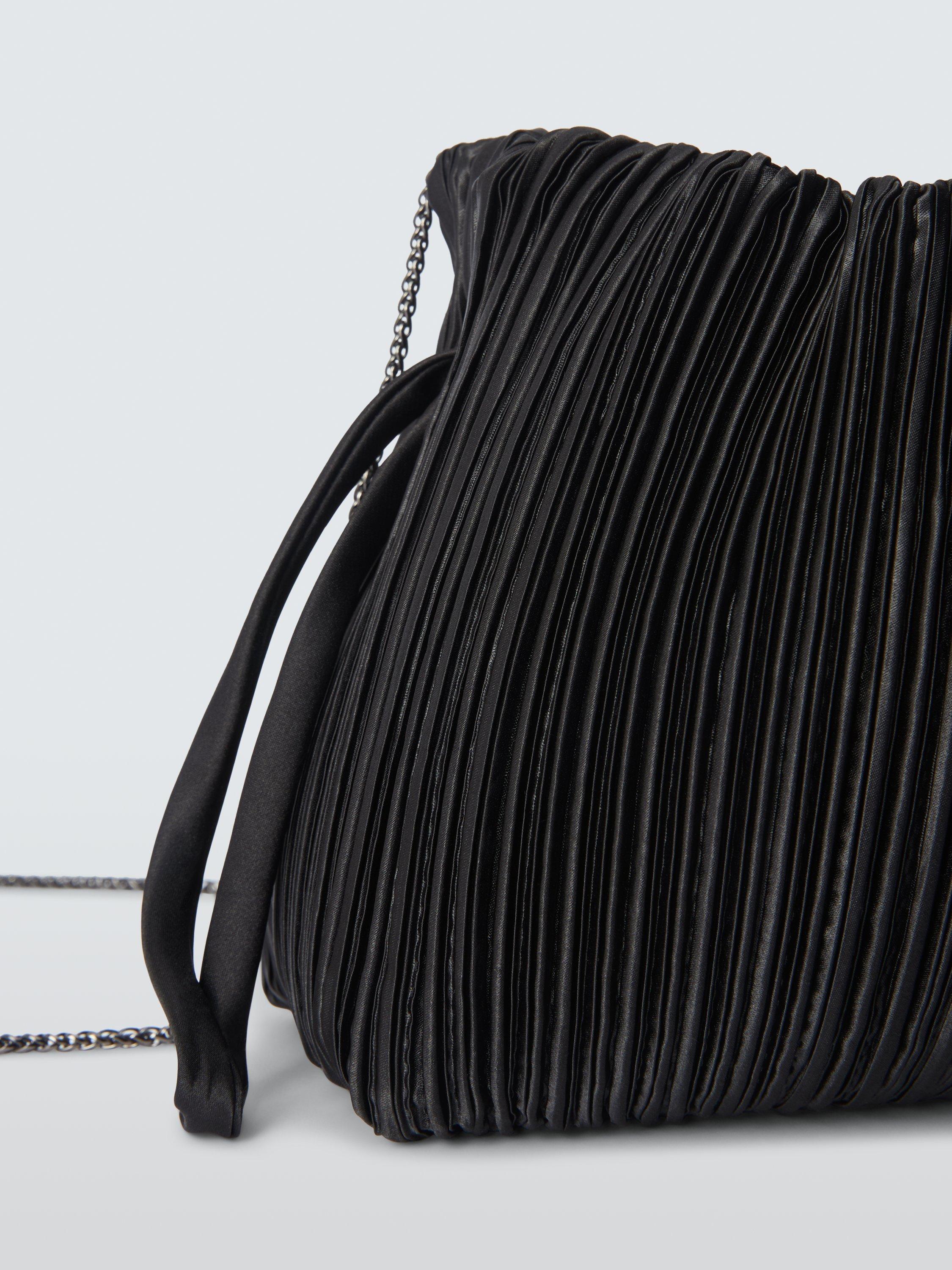 Product image 5 of 6, which shows John Lewis Pleated Satin Drawstring Crossbody Bag, Black