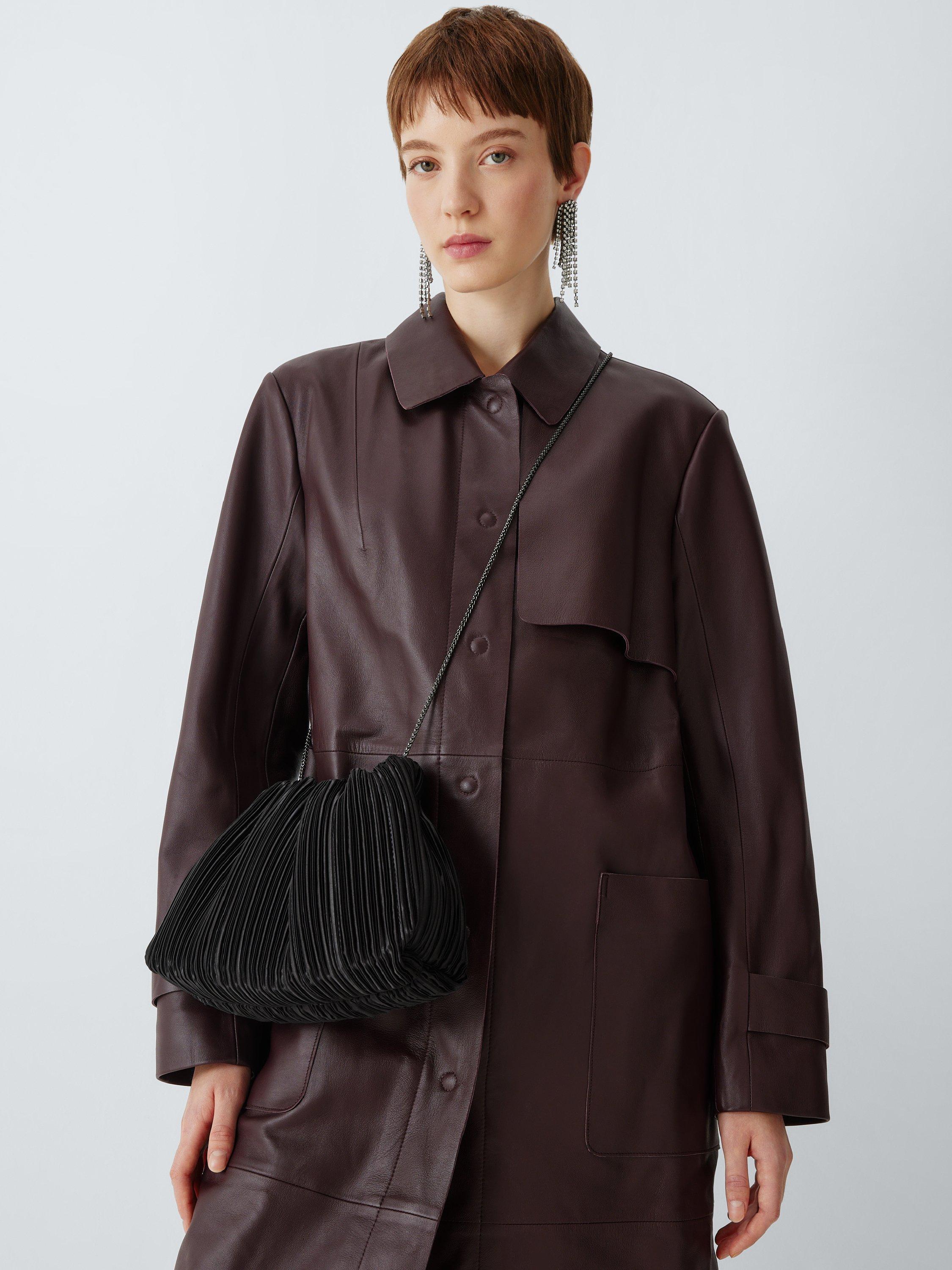 Product image 2 of 6, which shows John Lewis Pleated Satin Drawstring Crossbody Bag, Black