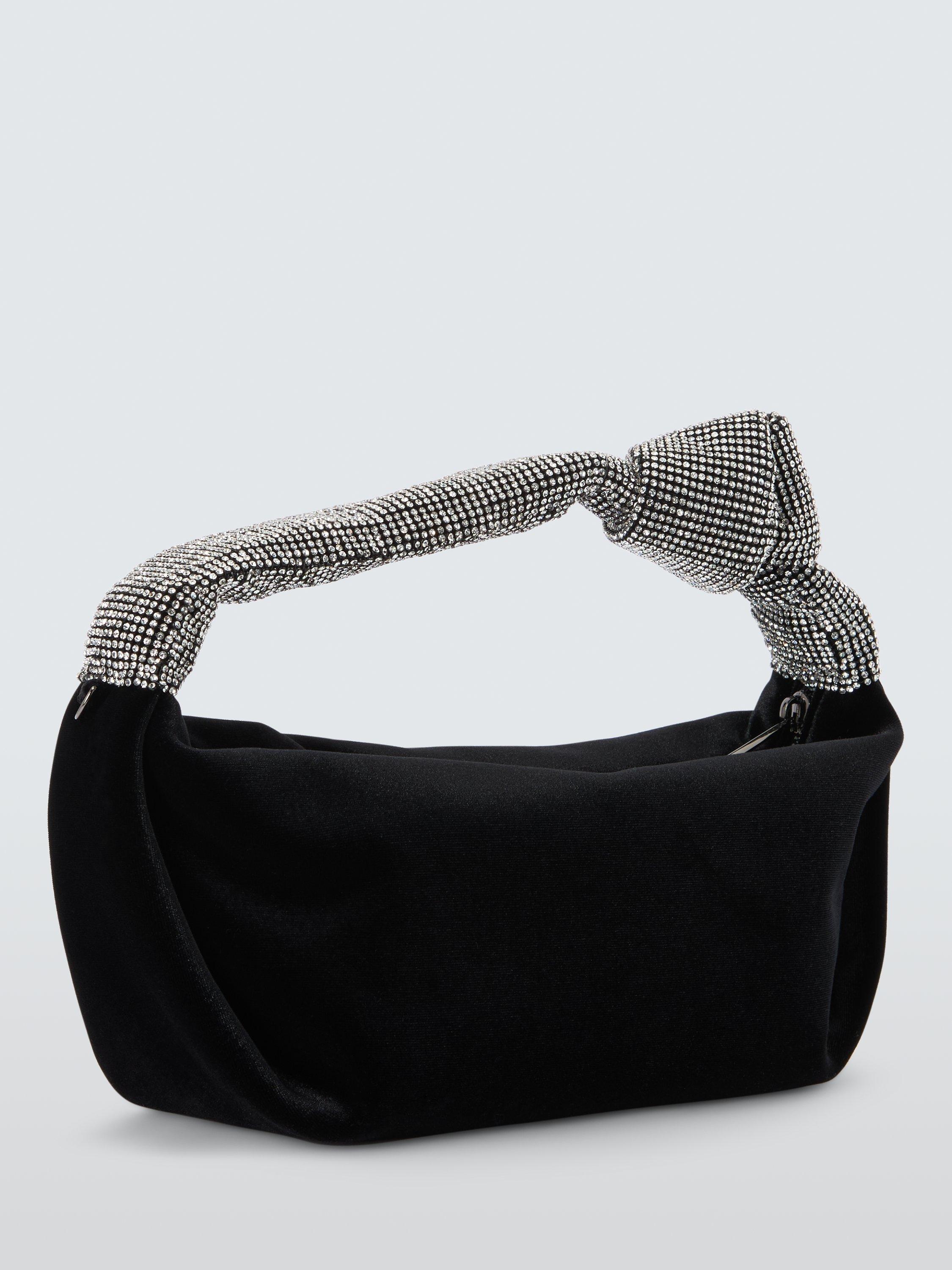 Product image 3 of 6, which shows John Lewis Velvet Knot Handle Zip Bag, Black