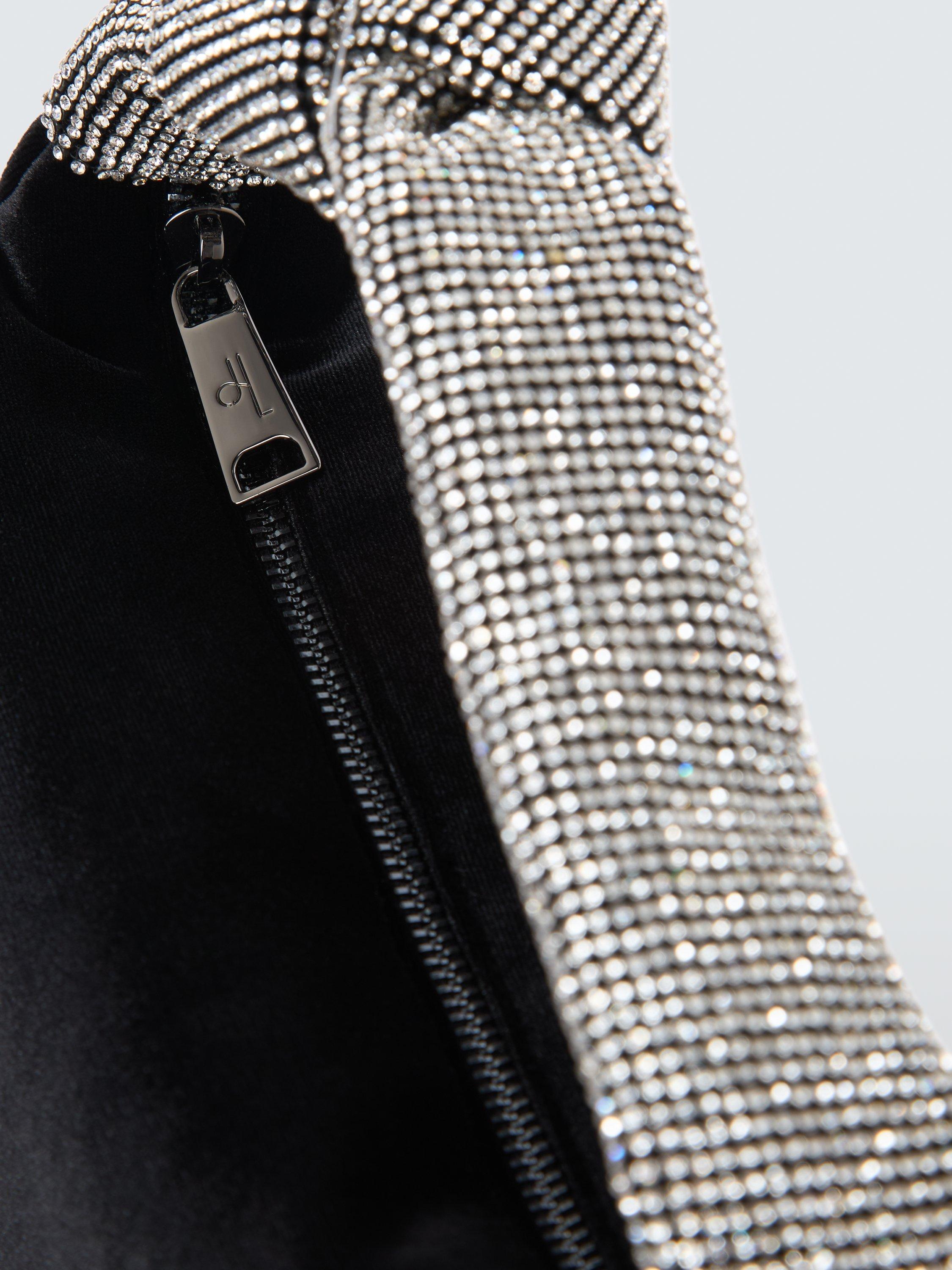 Product image 5 of 6, which shows John Lewis Velvet Knot Handle Zip Bag, Black