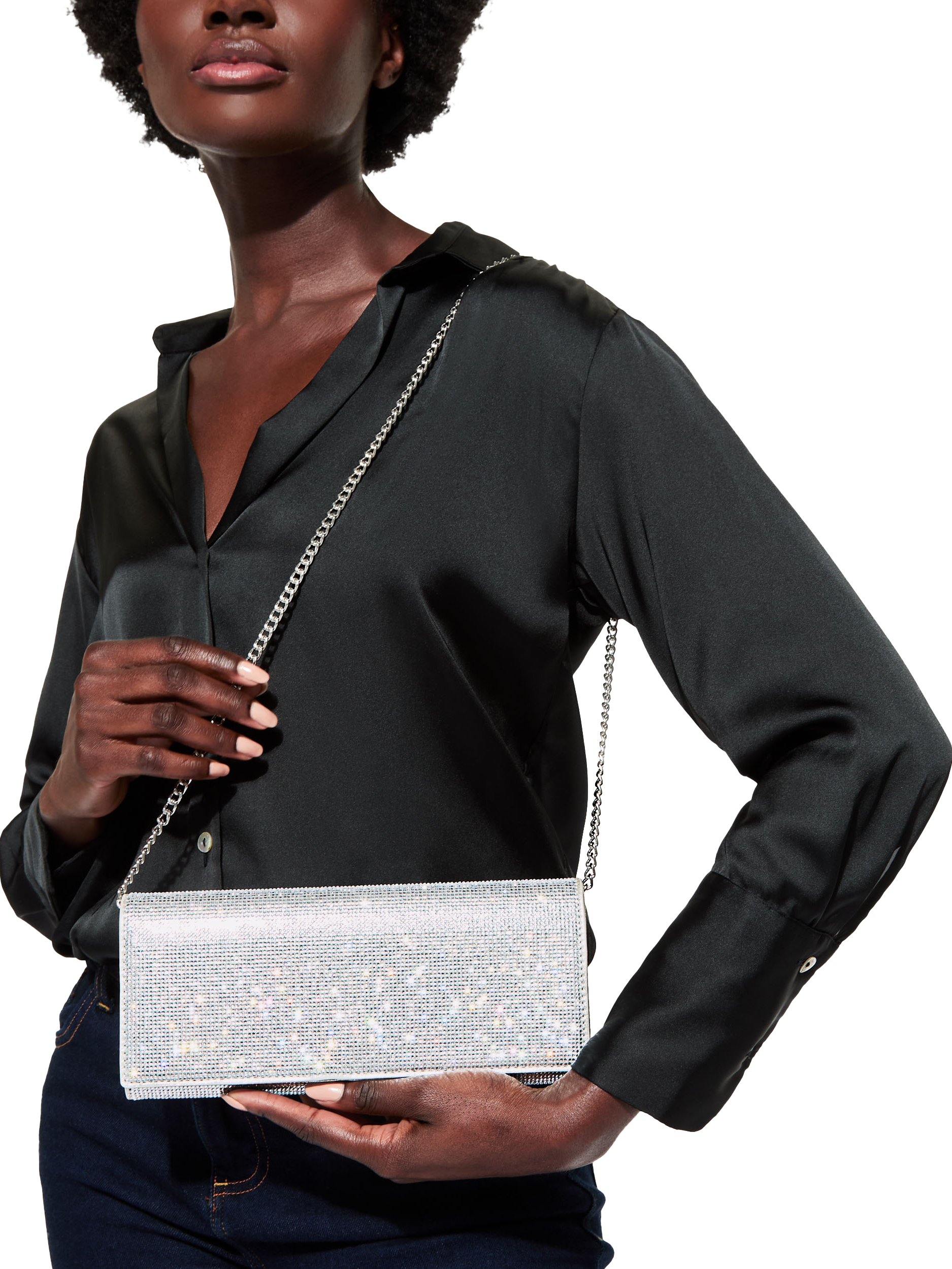 Product image 2 of 6, which shows KG Kurt Geiger Baily Clutch Bag, Silver