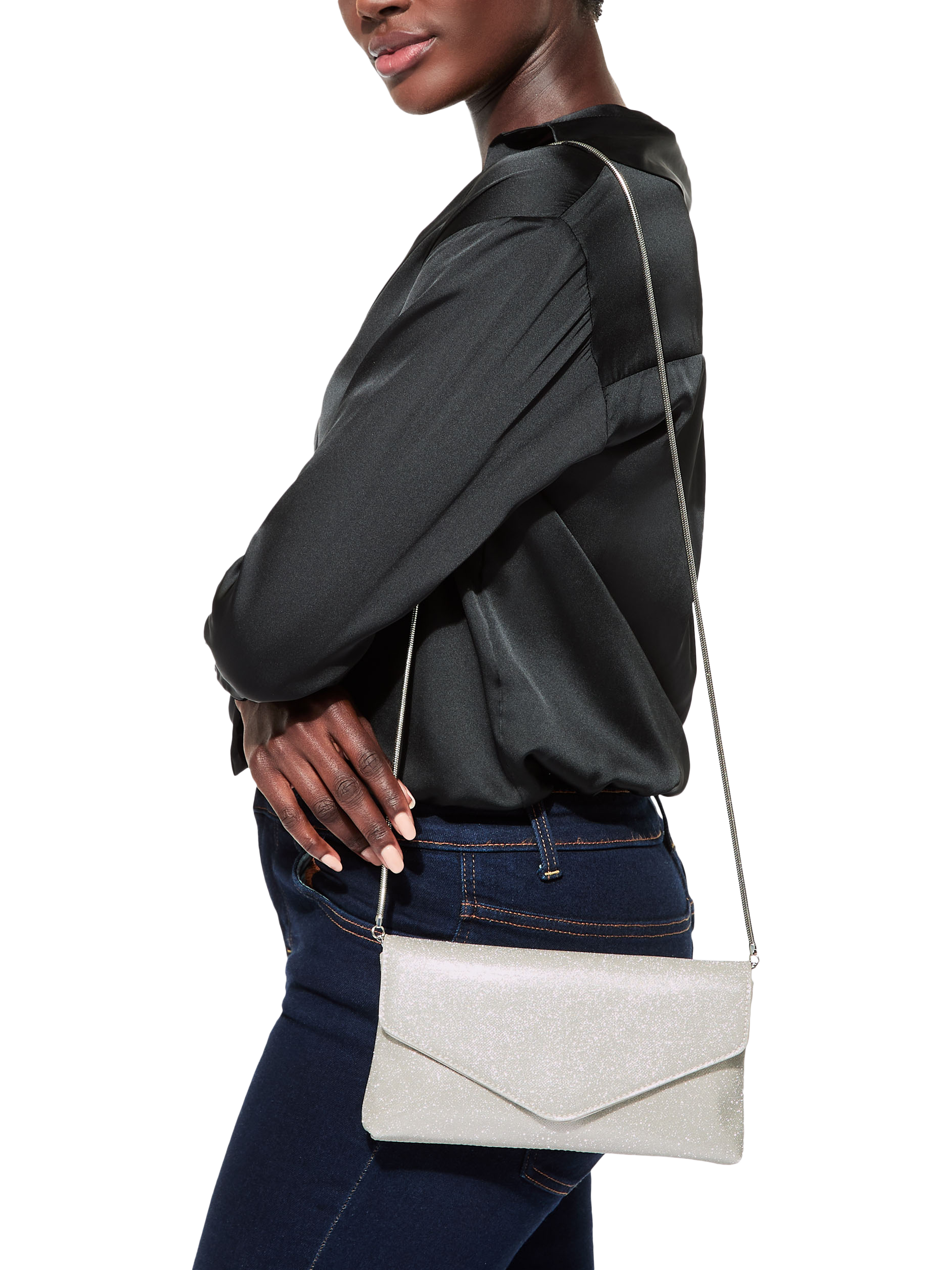 Product image 3 of 6, which shows KG Kurt Geiger Bella Clutch Bag, Silver